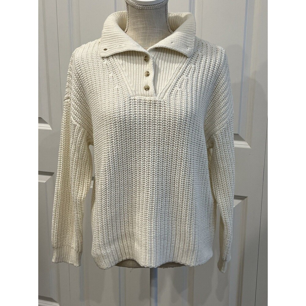 Talbots Haven Well Within Womens Cream Knit Collared Sweater  Size M